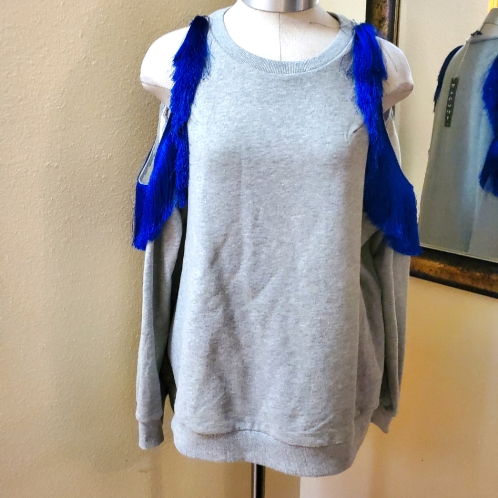 New TOV Cold Shoulder Fringe Sweatshirt Size 44 XL